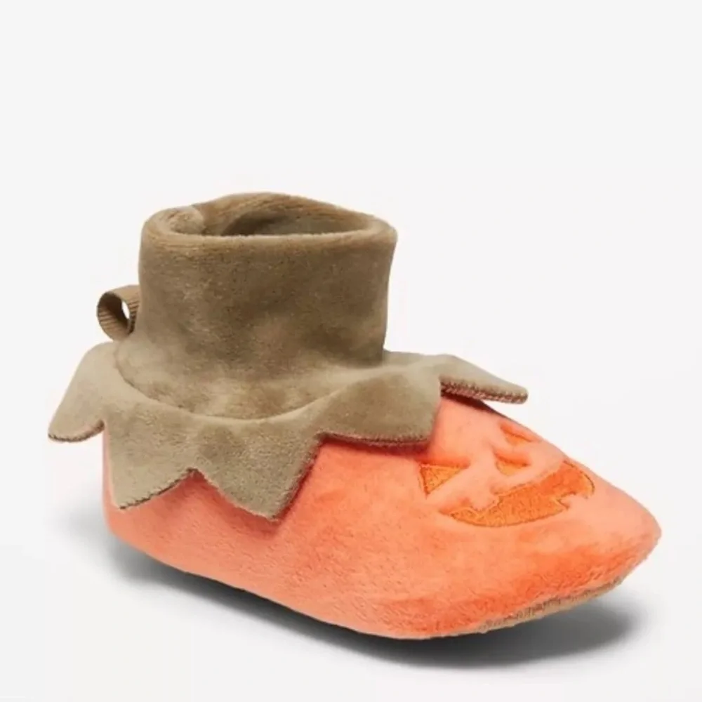 Festive Orange Pumpkin Baby Slippers